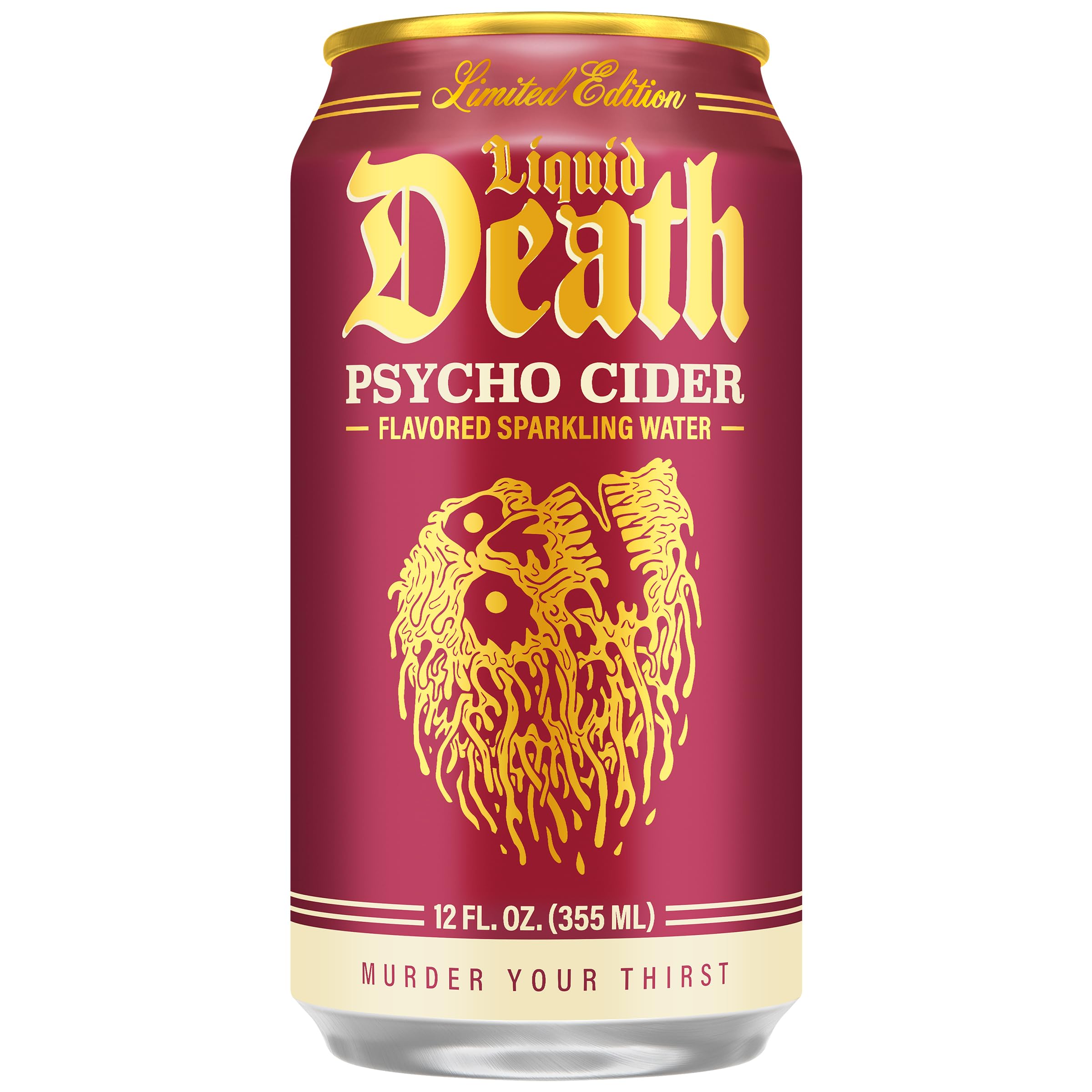 Liquid Death Soda-Flavored Sparkling Water - Psycho Cider (Apple Cinnamon), Less Sugar*, Huge Flavor, No Caffeine, No Artificial Sweeteners, 12 Fl Oz (Pack of 12)