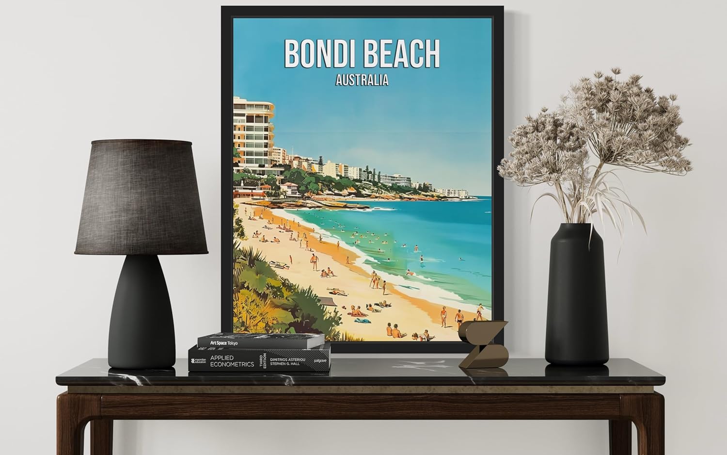 Bondi Beach Australia Landscape Poster Art Print, Retro Vintage Wall Art Nature Landscape Painting Decor Gallery 23 (Bondi Beach Australia, 11 x 14 inches, Black Frame)