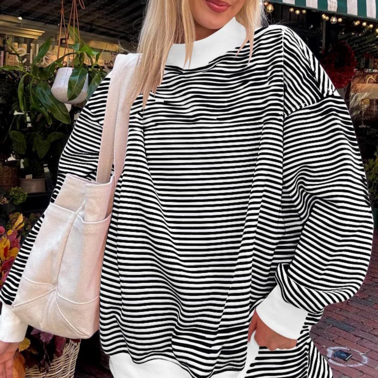 Sudaderas Para Mujer Top A Rayas Otoño Casual Ajuste Holgado Jerséis