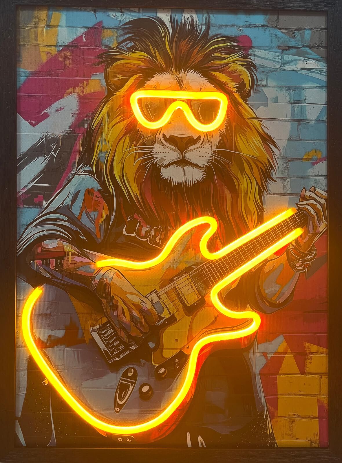 HOME LUXE INTERIOR Rock Star Lion Guitarist Neon LED Wall Art - 40x60 cm