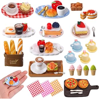 62 Pieces Miniature Food and Drink Dollhouse Accessories
