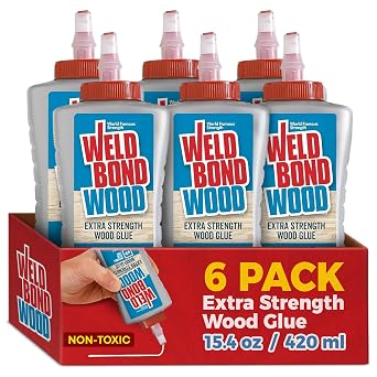 Extra Strength Wood Glue for Woodworking, Furniture Repair, Crafts, Carpentry, or DIY Projects. Non-Toxic, Heavy Duty, Water Clean-up, Sandable, Paintable & Invisible Glue Line, 6 Pack - 14.2 Bottle.