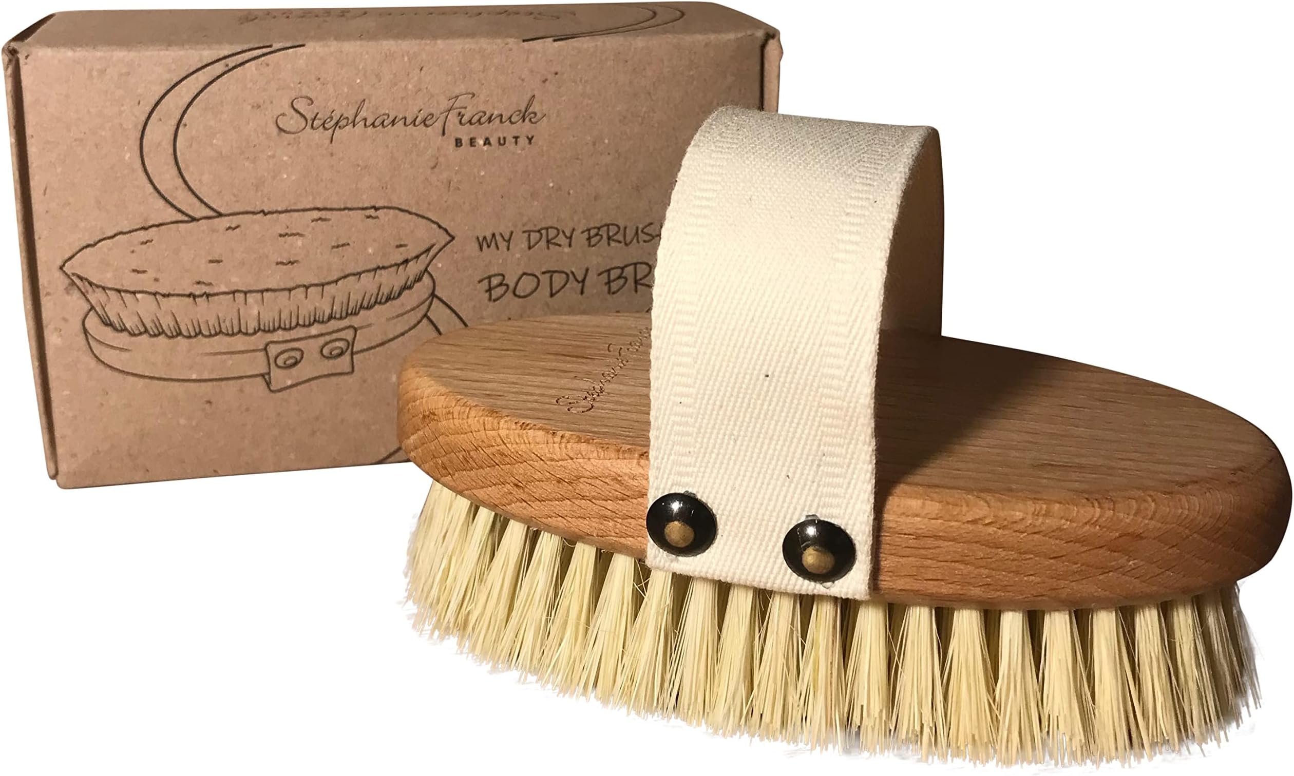 Stephanie Franck Beauty Body Dry Massage Brush, Made of Natural Tampico Fibre and Beech Wood, 100% Vegan, Plastic-free, Exfoliating and Draining, Made in Germany
