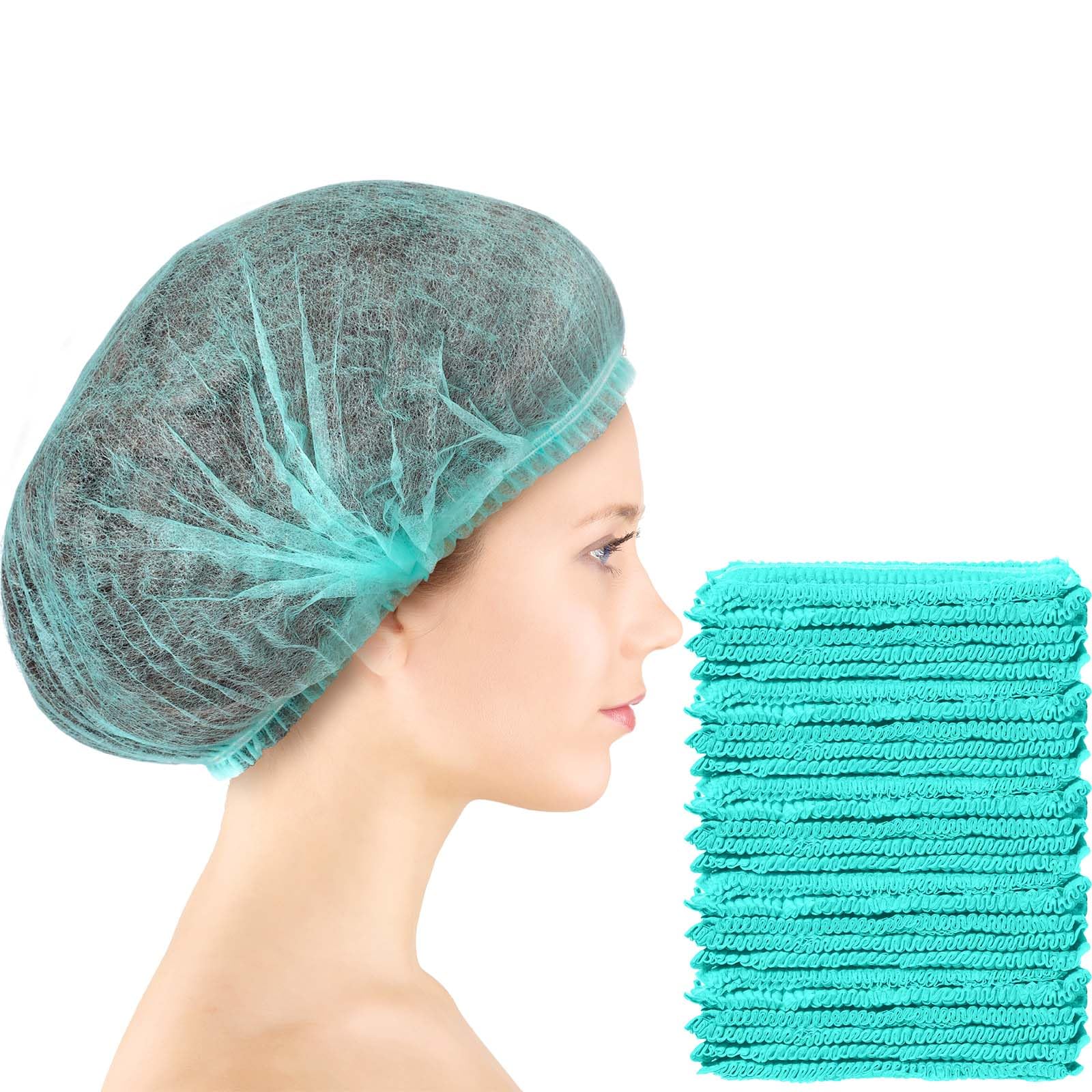 100 Pcs Disposable Nonwoven Bouffant Caps 21 Inch Hair Net Elastic Cap Hair Cover Hats for Beauty Salon Hospital Spa Catering Dust-free Workspace(