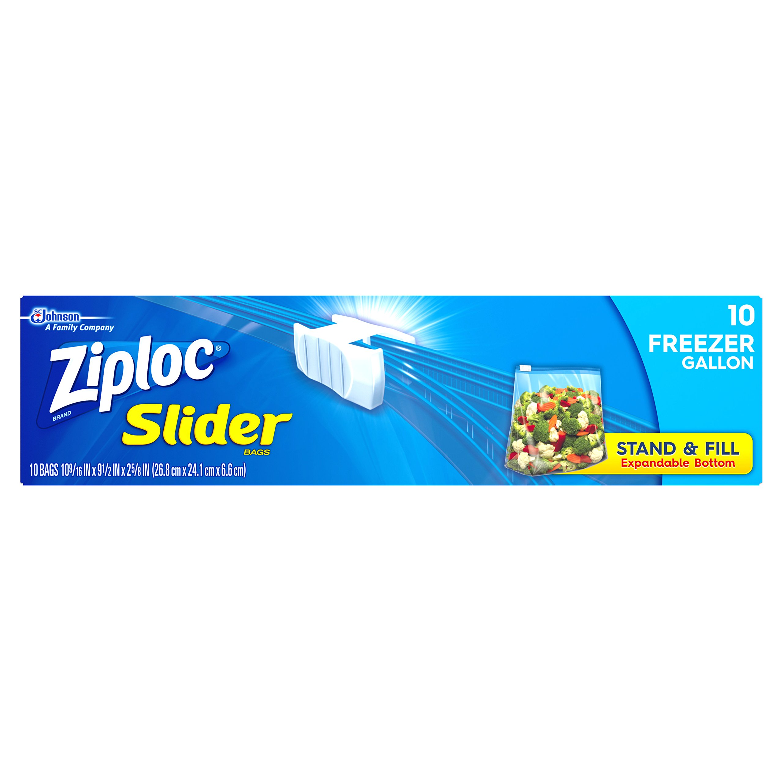 Ziploc Lot de 10 sacs de congélation coulissants, à poser et à remplir avec fond extensible, gallon