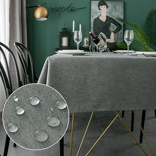Miniatura 22 de Qidordour Mantel redondo de 48 pulgadas de diámetro, mantel de lino sintético, resistente al agua, a prueba de derrames, lavable, de poliéster