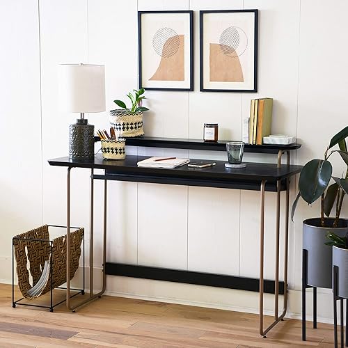 Miniatura 2 de Main + Mesa Pacifica - Escritorio moderno para computadora de mediados de siglo con chapa de madera auténtica y detalles de metal redondeados para