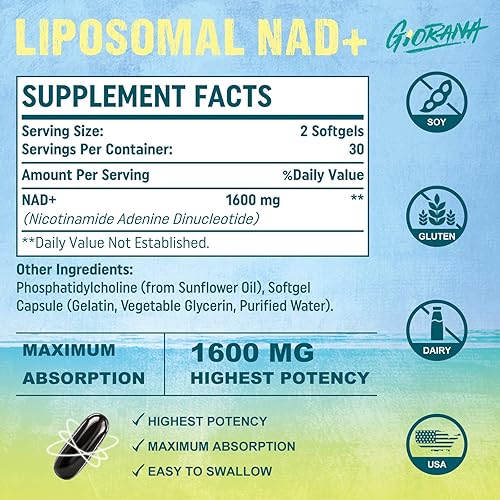 Miniatura 2 de Suplemento liposomal de NAD+ de 1600 mg, suplemento potenciador de NAD+, similar a la ribósido de nicotinamida, absorción superior, vitamina B3 para