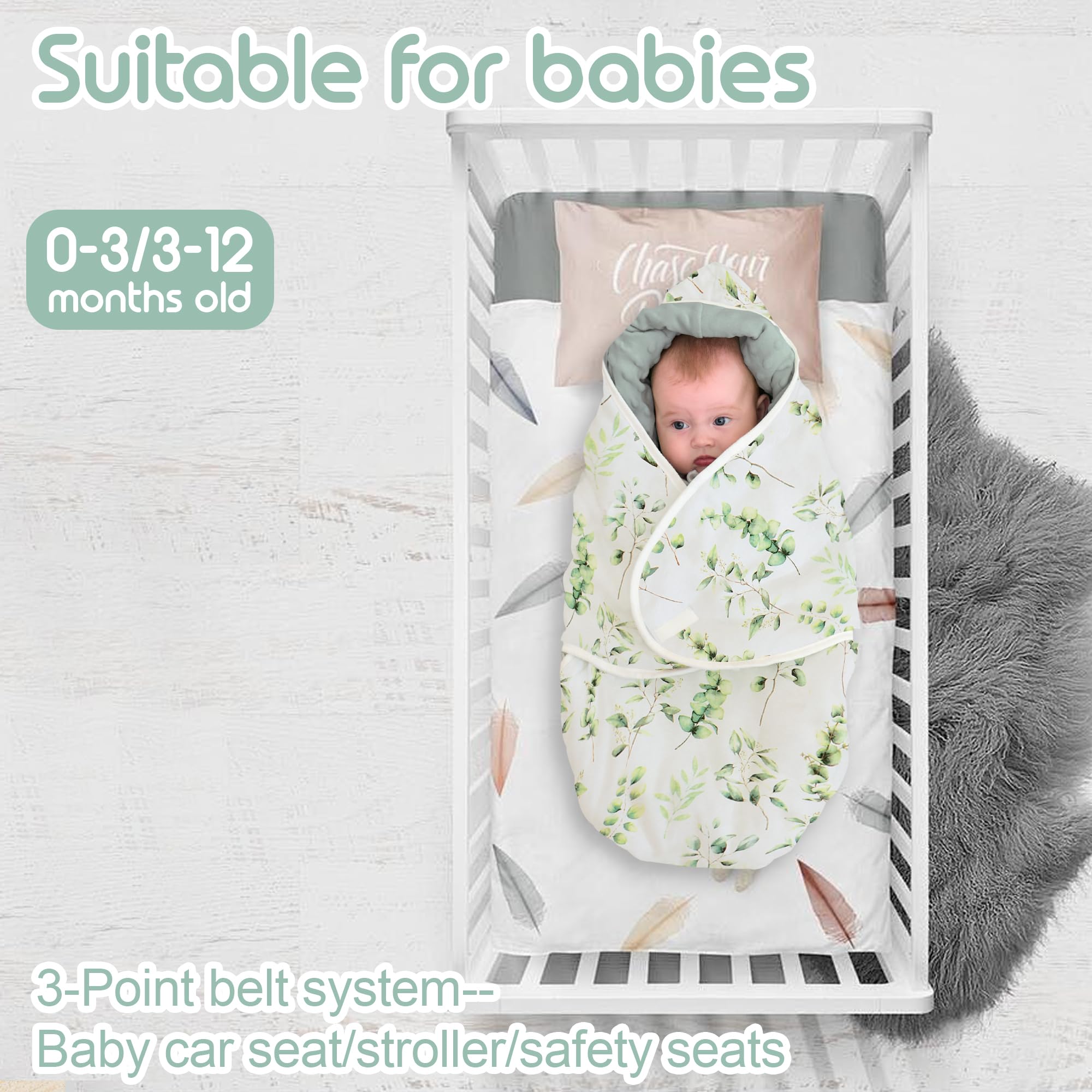 Couverture enveloppante pour bébé pour l'hiver et buggy - Couverture universelle en coton - Pour poussette, siège auto de 3 à 12 mois - Feuilles vertes M (3-12 M))