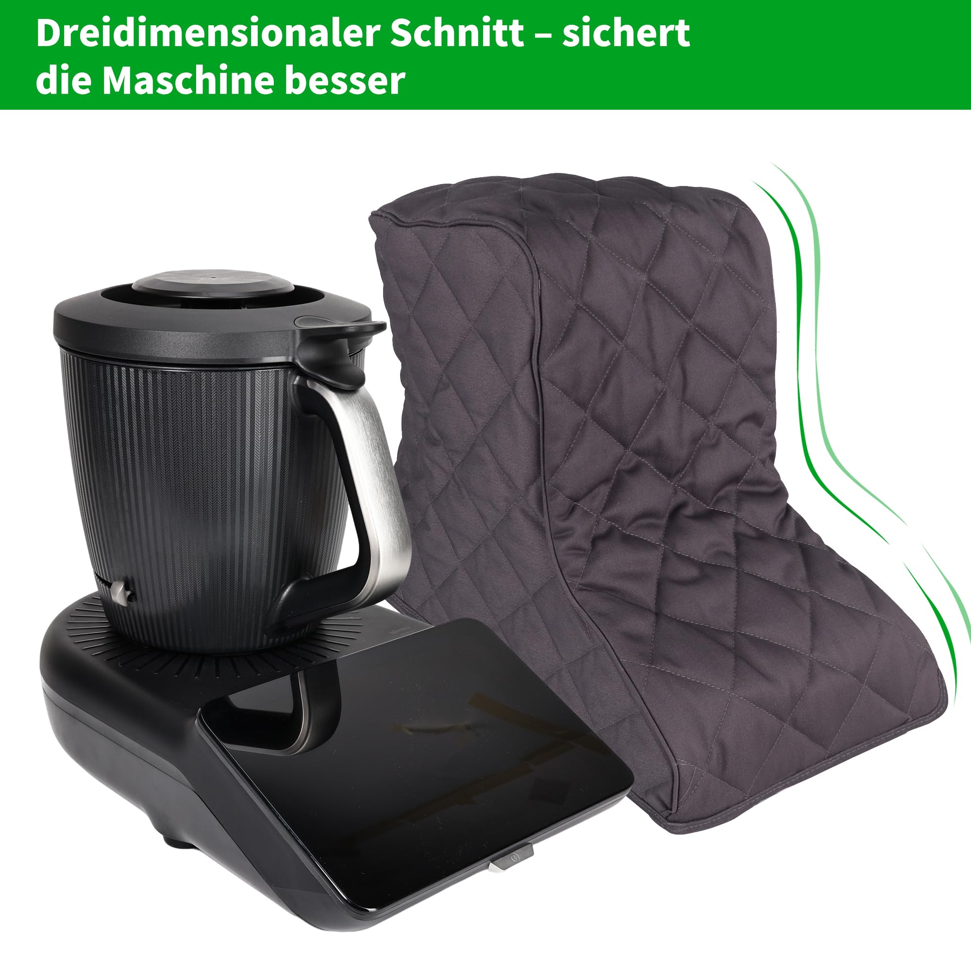 Exclusive Premium Staubschutz für Thermomix TM7 – Graue Wattierte Canvas-Hülle mit Rückenzip, Antibakteriell & Wasserdicht - Staubschutzabdeckung, Abdeckhaube, Staubhaube, tasche