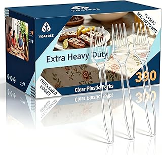 390 Count Heavy Duty Disposable Clear Plastic Forks, 7 Inch, Bulk | Premium Quality, BPA-Free,Heat Resistant, Transparent, Crystal, for Everyday Use, Party Supply, Events,Wedding, Restaurant