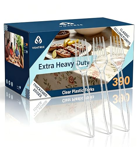 Disposable Clear Plastic Forks Heavy Duty, 390 Count, 7 Inch,