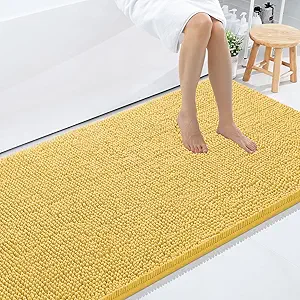 Smiry Luxury Chenille Bathroom Rugs 59x35, Extra Soft and Absorbent Shaggy Bath Mat, Machine Washable, Non-Slip Plush Carpet Runner for Tub, Shower, and Floor, Home Decor Accessories, Yellow