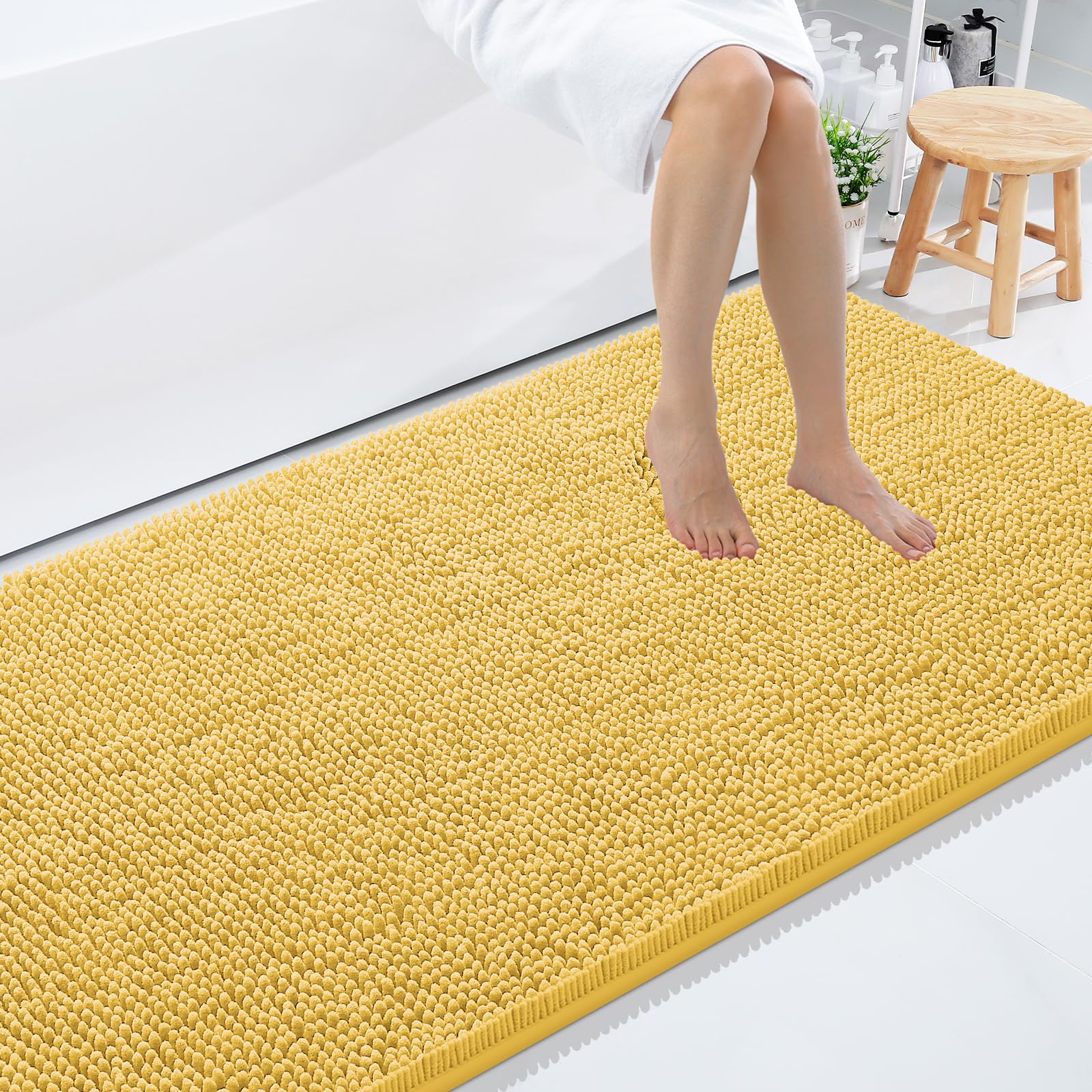 Smiry Luxury Chenille Bathroom Rugs 59x35, Extra Soft and Absorbent Shaggy Bath Mat, Machine Washable, Non-Slip Plush Carpet Runner for Tub, Shower,
