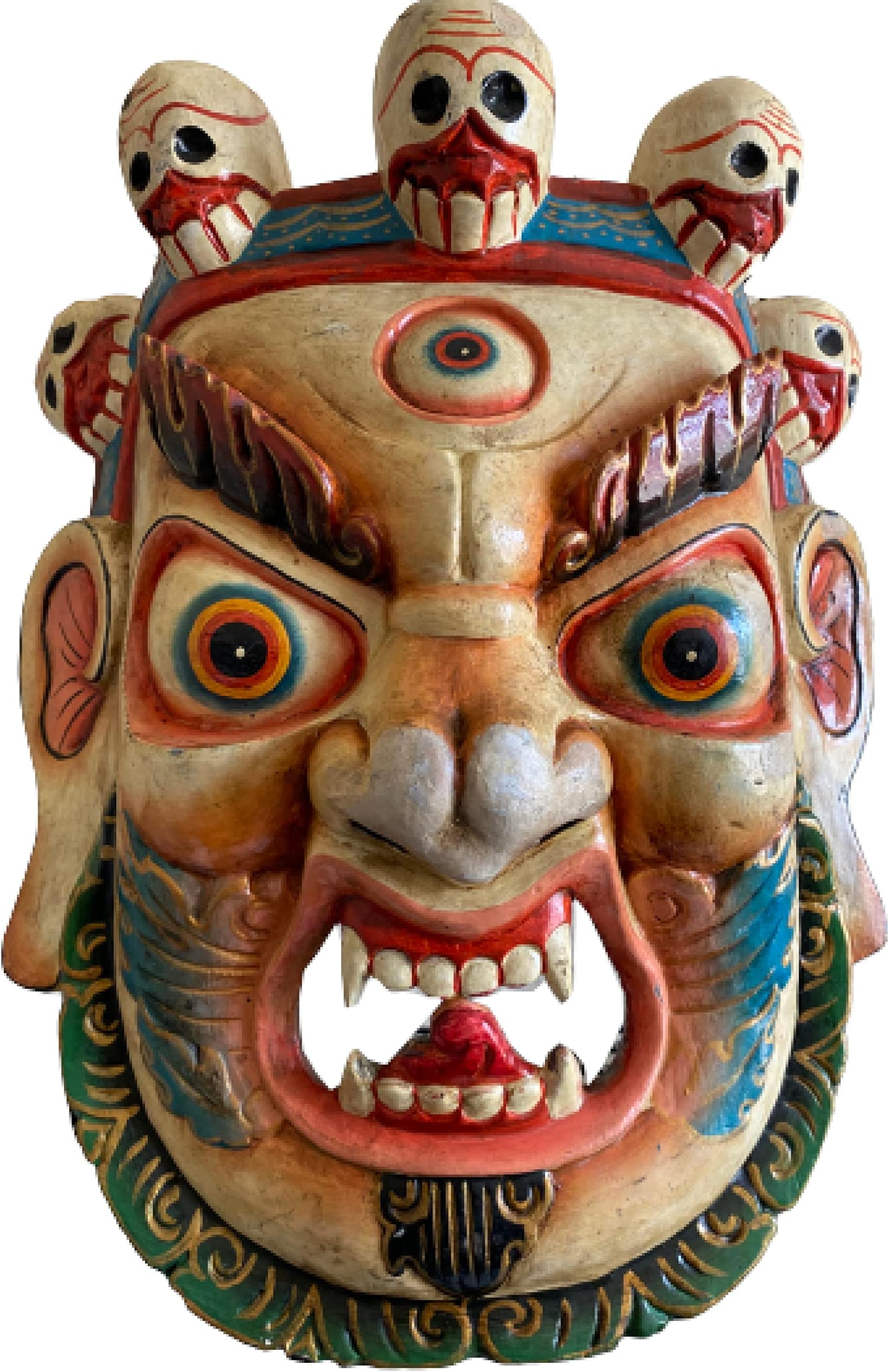 QT Shopping Bhairab Wooden Wall Sculpture 16 IN Shiva Bhairab Buddhism Wall Hanging Mask - Handcrafted In Nepal