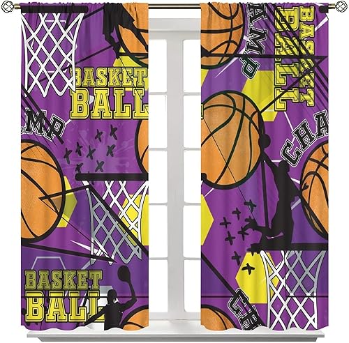 Vista 212 de Boys Sports Curtains Basketball Football Baseball Flame Pattern Printed Curtains Kids and Teenagers' Bedroom Living Room Blackout Curtains W42 * L54