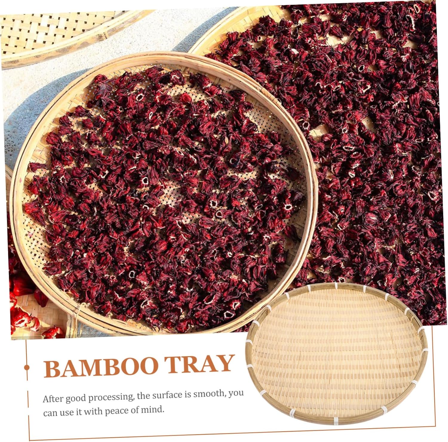 Bamboo Basket Bamboo Sieve Basket Woven Fruit Wooden Bread Farmhouse Storage Containers No Hole Round Tray Kitchen Food Storage Woven