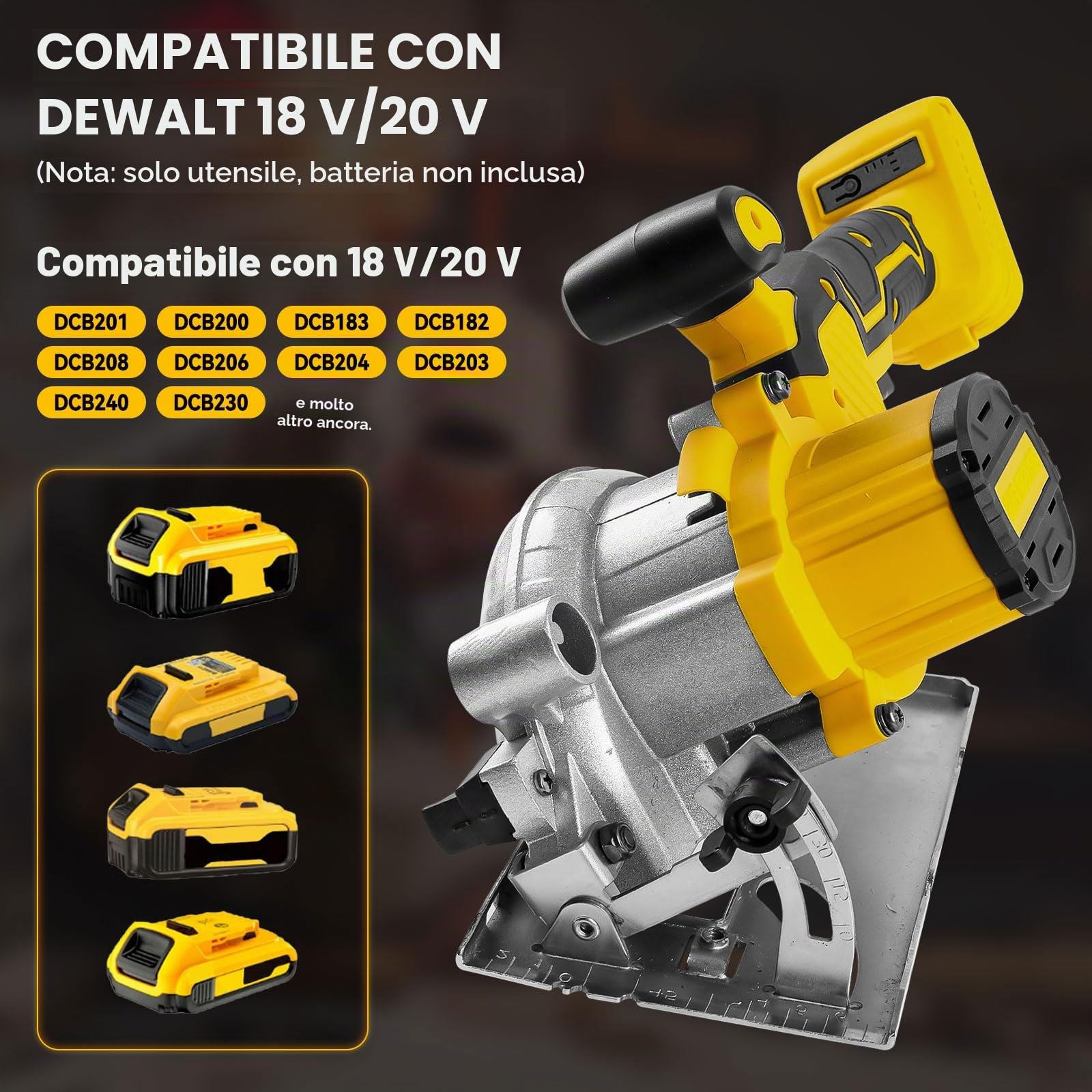 Sega circolare senza fili per Dewalt batteria da 18 V, 6200 giri/min, sega circolare professionale senza spazzole da 12,7 cm, con 3 lame, angolo di taglio 0-45°, per tagliare legno, plastica,