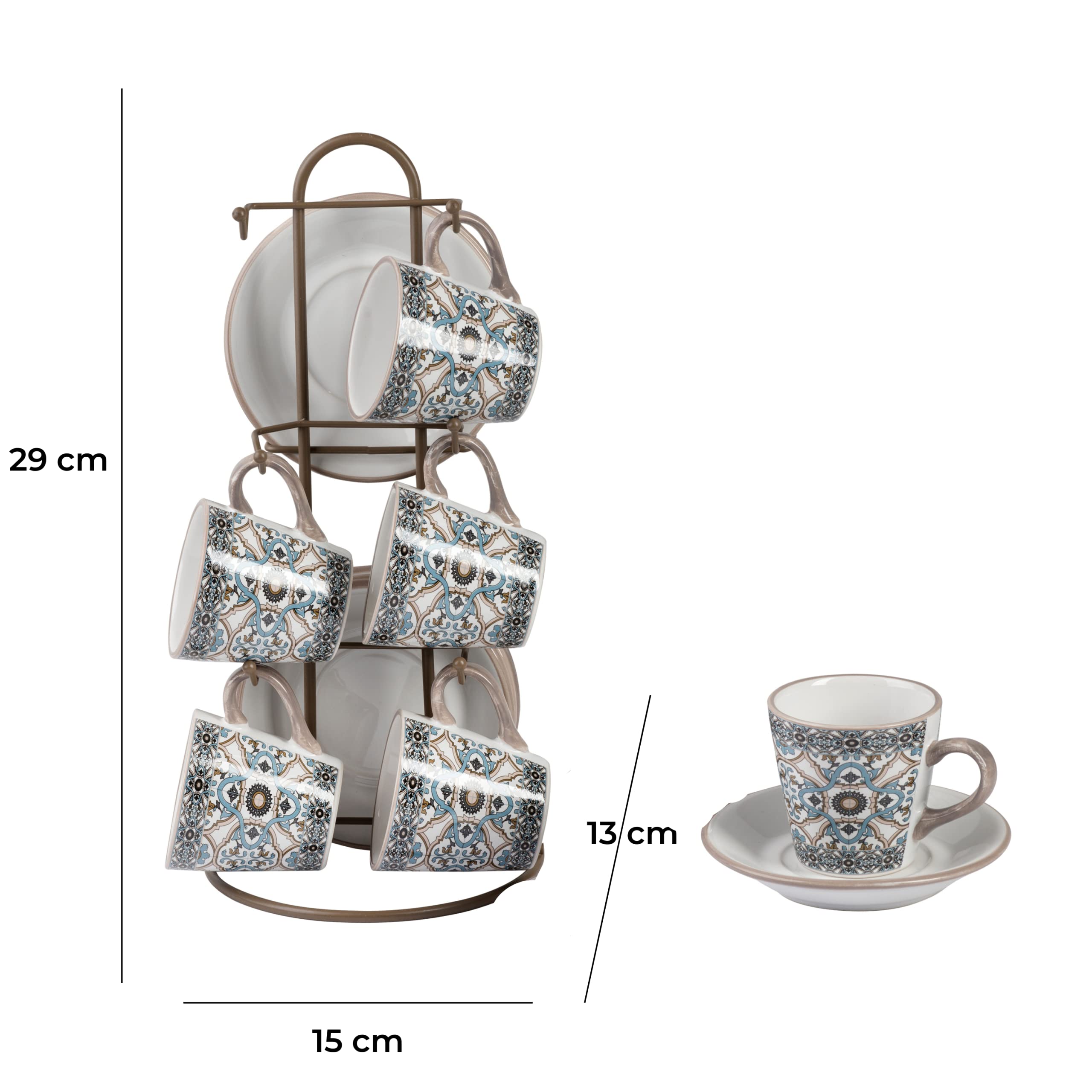 Baroni Home Set da 6 Tazzine decorate Linea Noto, 15x13x29 cm