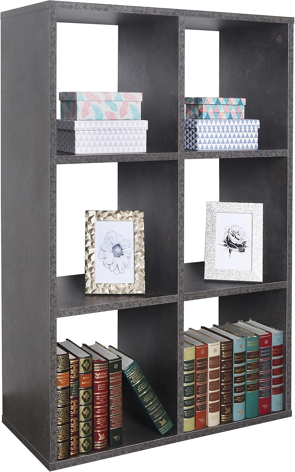 RICOO WM078BG Wooden Shelf, 97 x 65 x 30 cm, Standing Shelf, Concrete