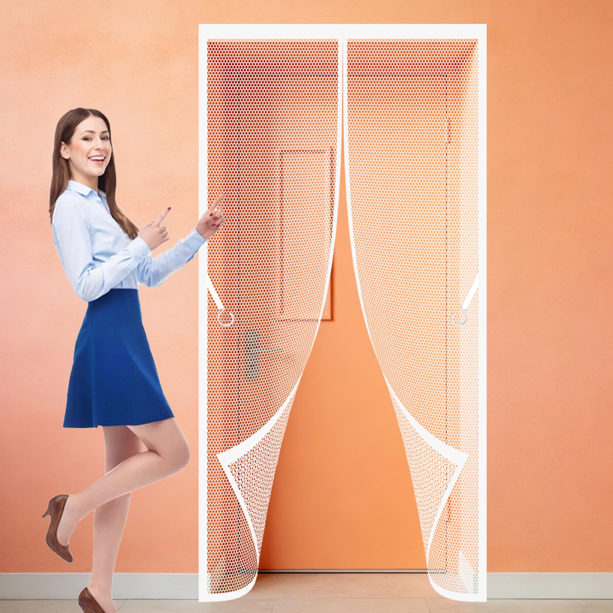 Magnetic Fly Screen 95 x 219 cm with Full Length Magnets No Gap Auto Closes Magnetic Fly Screen for Doors Keeps Bugs Out Suitable for Patio Room Balcony Bedroom, White