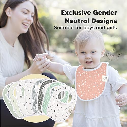 Miniatura 6 de Paquete de 8 baberos orgánicos para bebés para niñas y niños, baberos para dentición, baberos para bebé, baberos para recién nacidos, baberos para