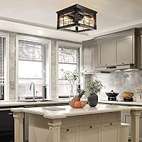 Vista 6 de Lámpara de techo de montaje empotrado estilo granja, 2 luces, lámpara de techo de granja, lámparas de cocina de esquina con enchufe E26, lámparas