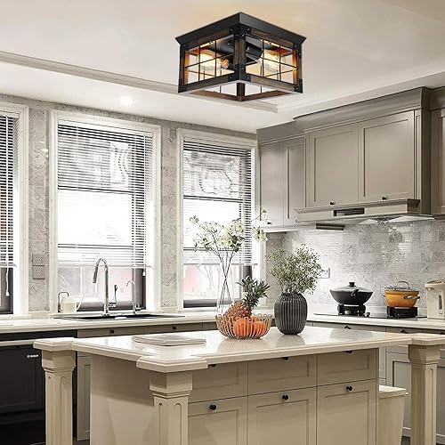 Miniatura 6 de Lámpara de techo de montaje empotrado estilo granja, 2 luces, lámpara de techo de granja, lámparas de cocina de esquina con enchufe E26, lámparas