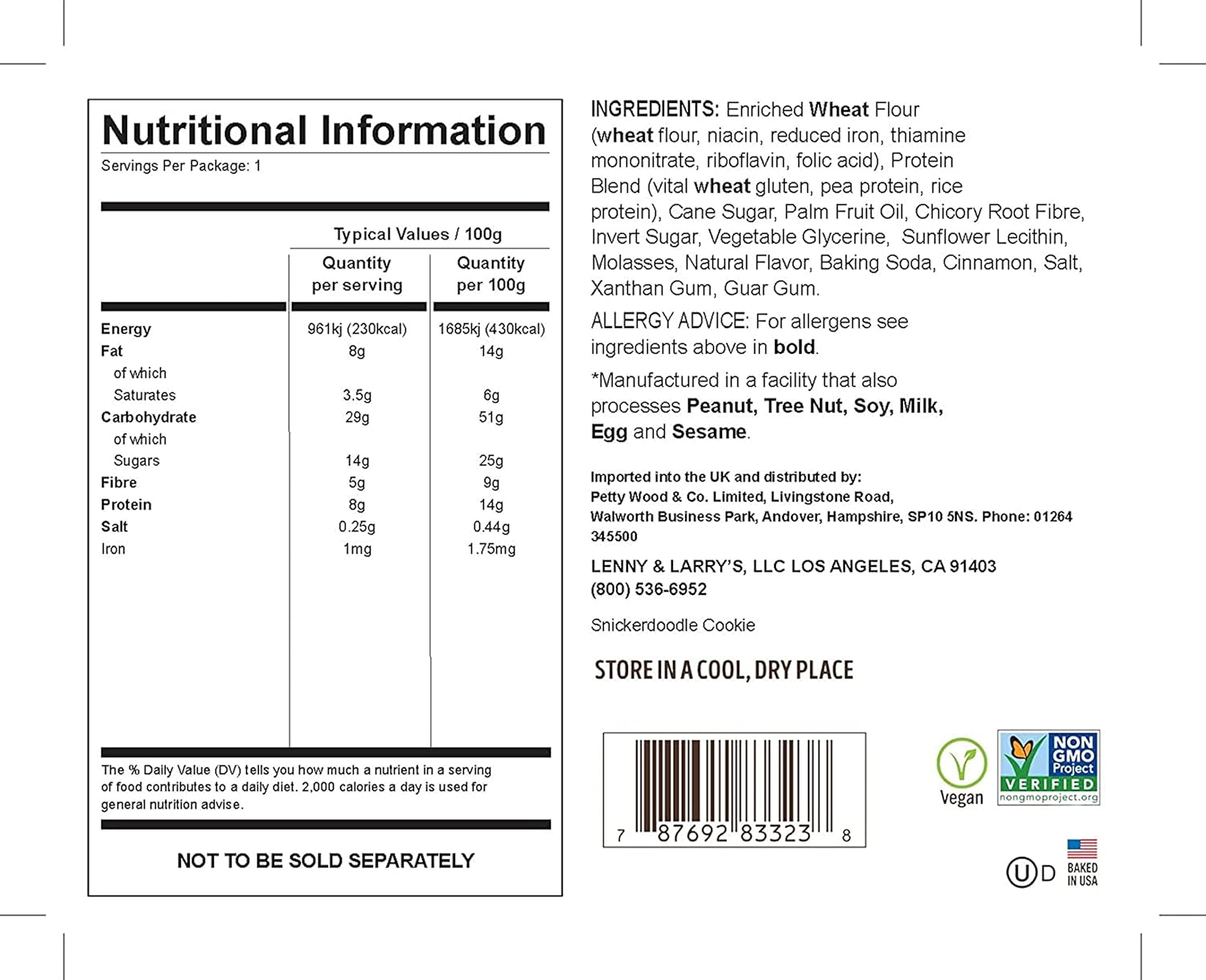Lenny & Larry's Complete Protein Cookie,[Snickerdoodle],Chewy Soft Baked,16g Plant Protein,Vegan,Non-GMO,High Fiber,2 Ounce Cookie,(Pack of 24)