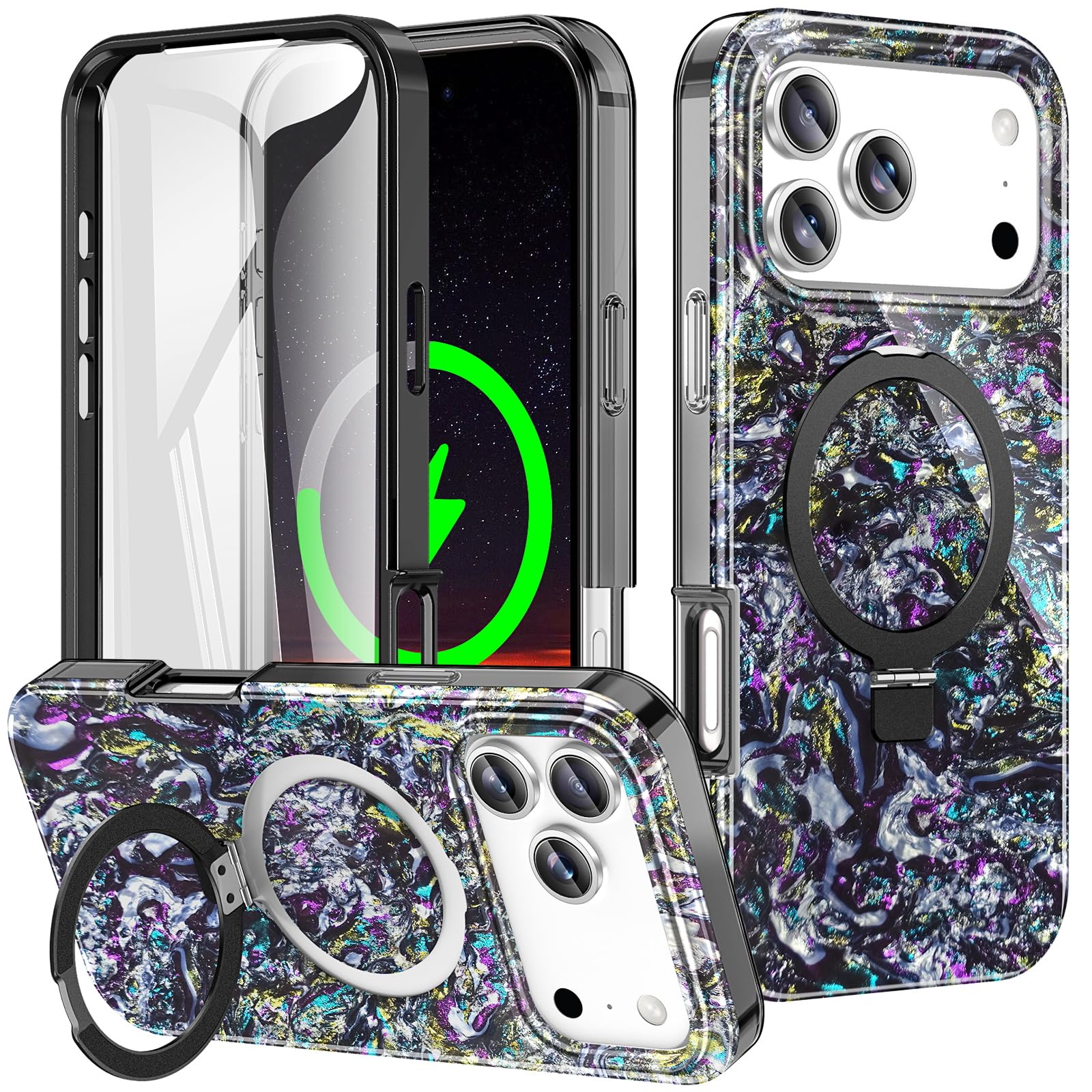 ZHK Custodia per iPhone 17 Pro con supporto magnetico invisibile, nero