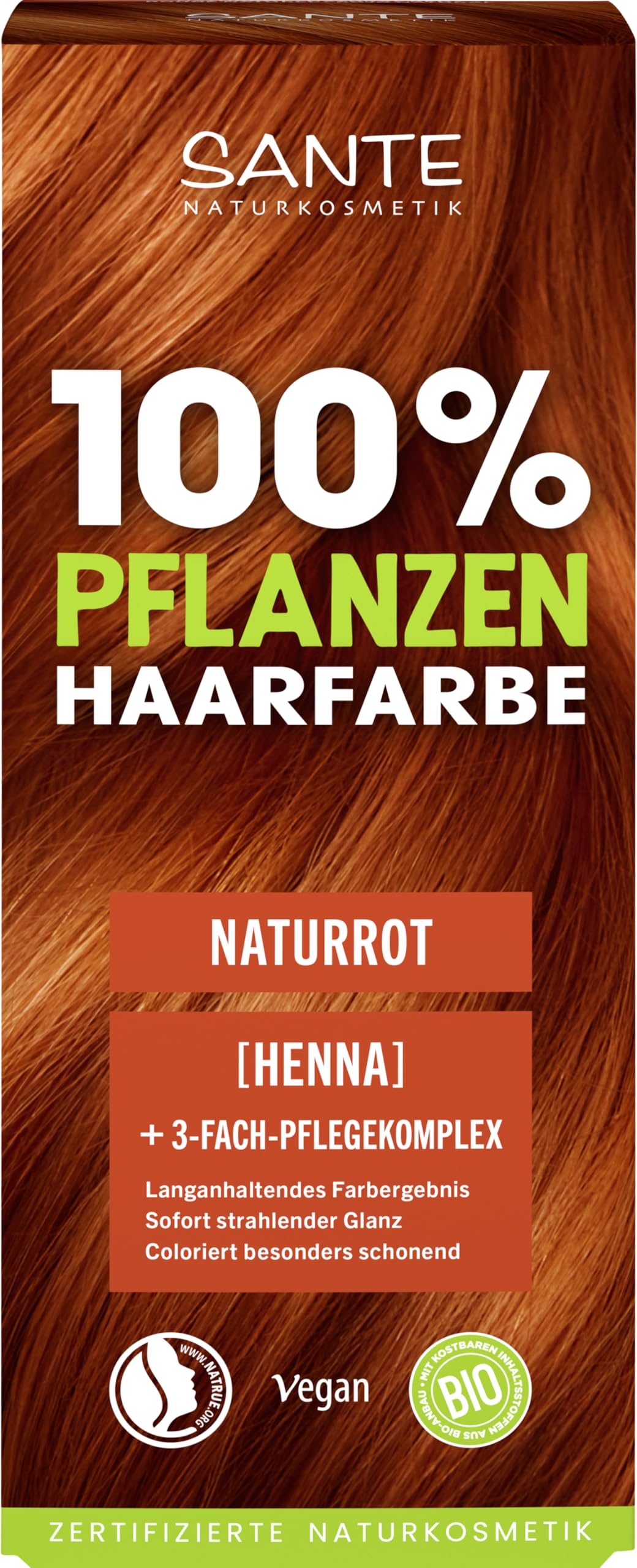 SANTE Naturkosmetik Coloration végétale pour cheveux - Rouge naturel - 100 g - Coloration naturelle au henné bio - Sans ammoniaque ni peroxyde - Végétalien et testé dermatologiquement