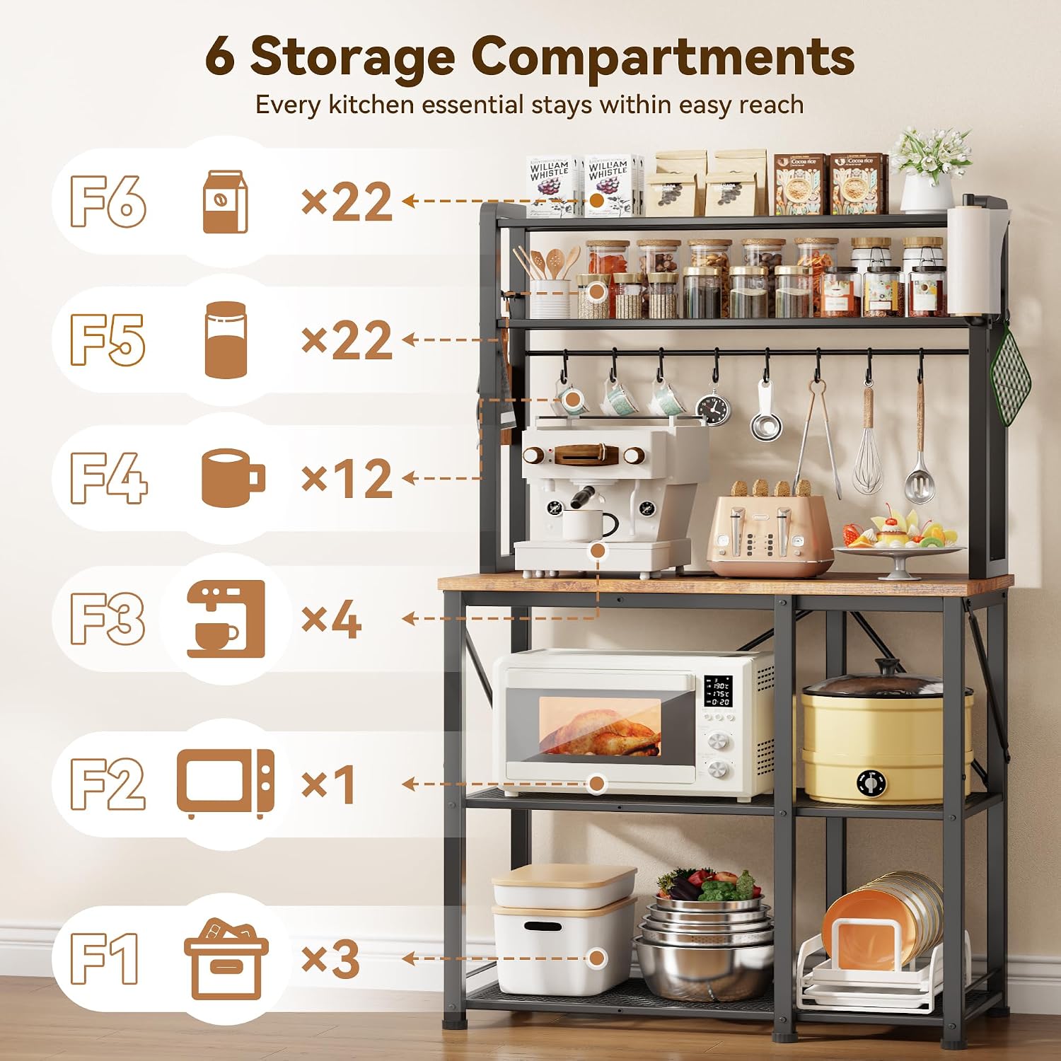 YASONIC Coffee Bar, Bakers Rack with Storage, 34.7 Inches Microwave Stand