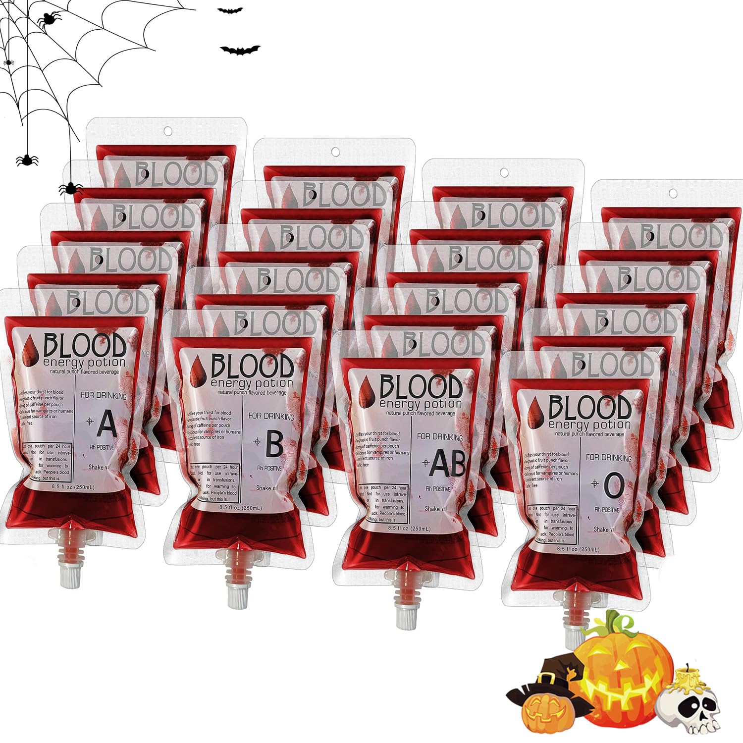 Extraible 20 PCS Blood Bags for Drinks 250ML Reusable IV Blood Bag Halloween Drinking Pouches Vampire Party Juice Puree Bag for Halloween Nurse Cosplay Party Props Party Favors