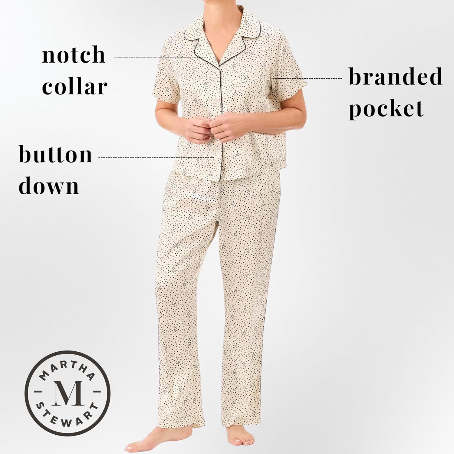 Martha Stewart Pajamas for Women | Luxury 2-Piece Set | Short Sleeve V-Neck Button-Down | Soft, Breathable Comfort - Image 3