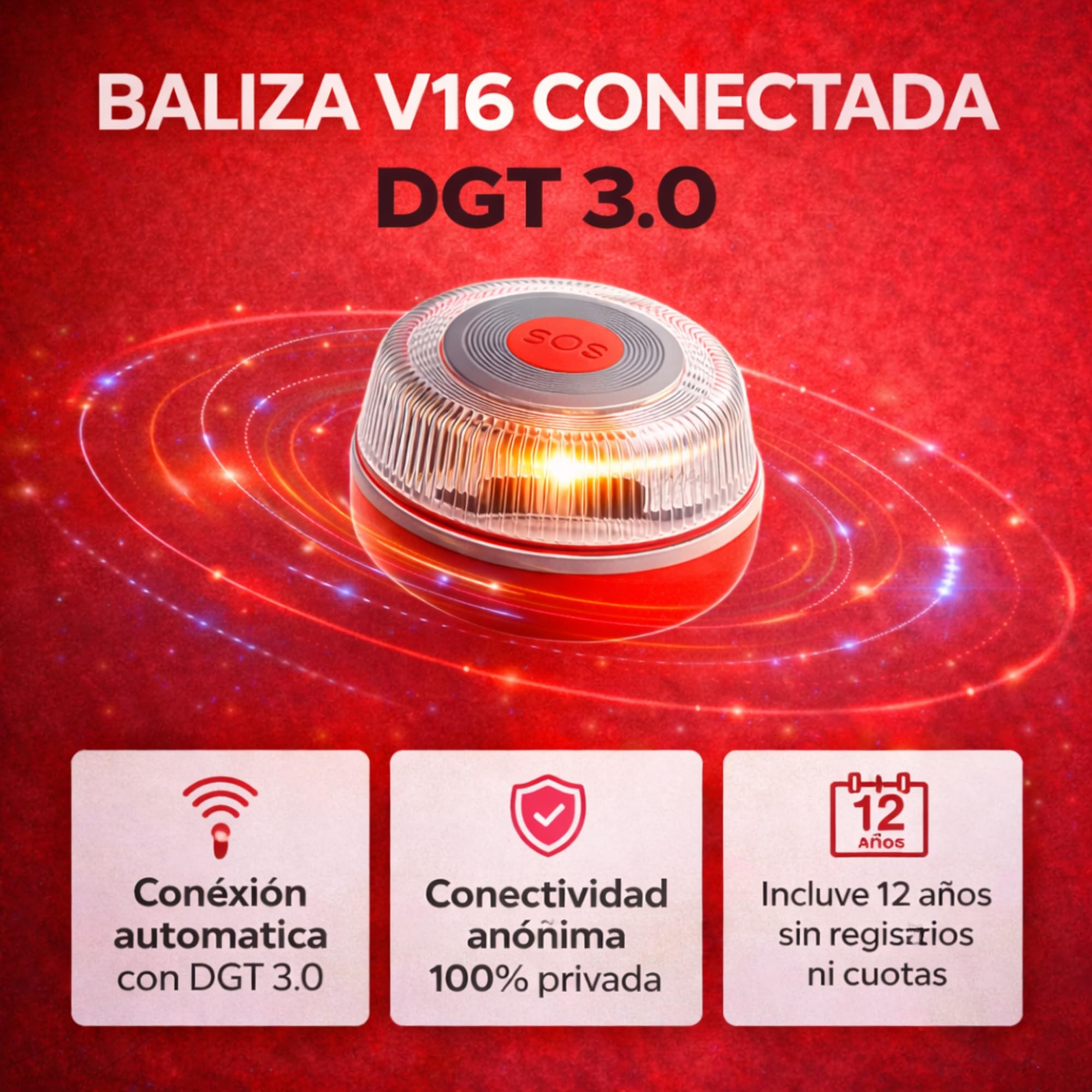 Geobaliza Baliza V16 Homologada DGT con Geolocalizador | Luz de Emergencia Coche Certificada DGT 3.0 | 12 Años Conectividad - V16 Homologada 2026 — view 6