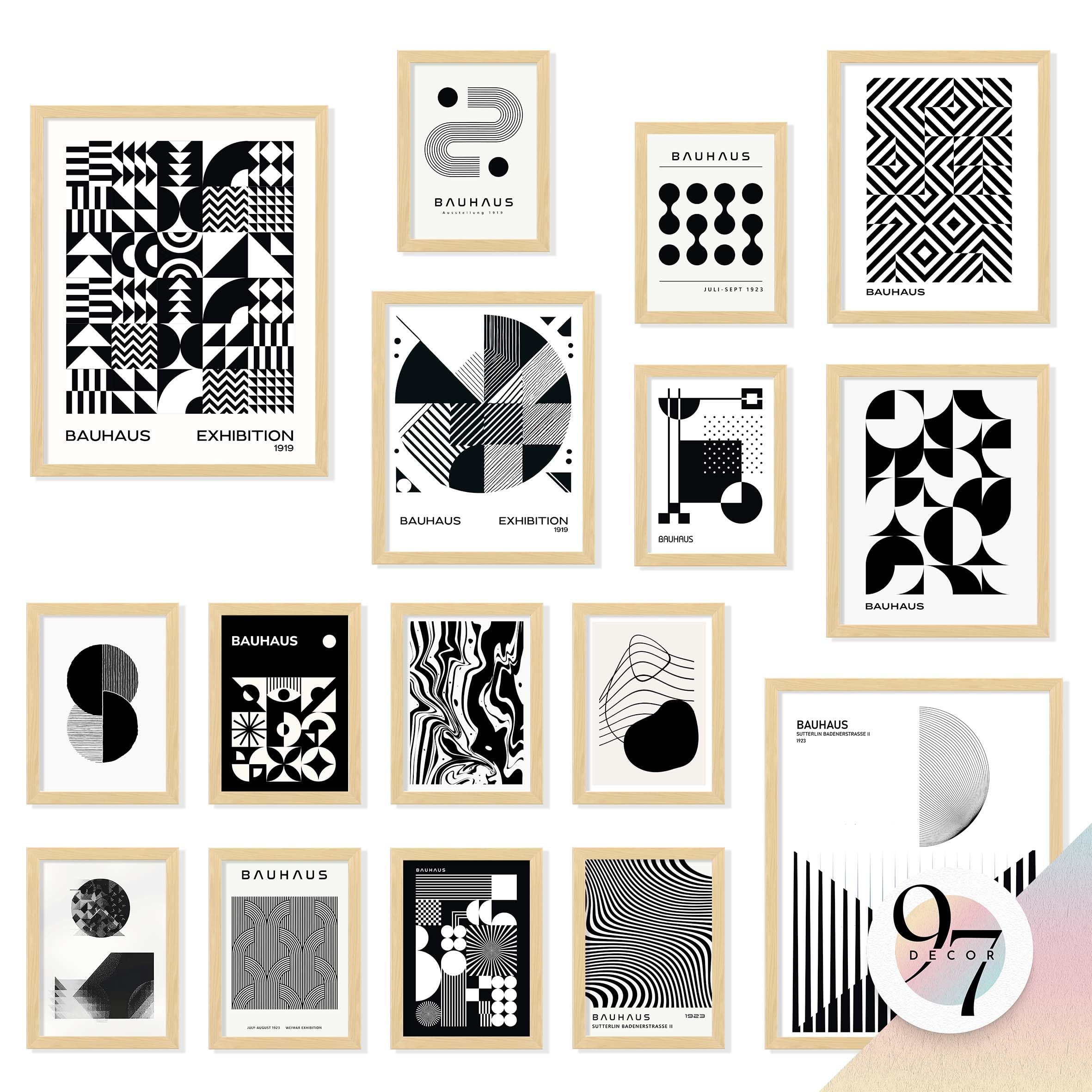 97 Decor LARGE 11x14 Bauhaus Wall Art Prints - Large Abstract Wall Art Decor, Mid Century Modern Posters For Wall, Black Beige Modern Painting Geometric Pictures For Bedroom Living Room (unframed)