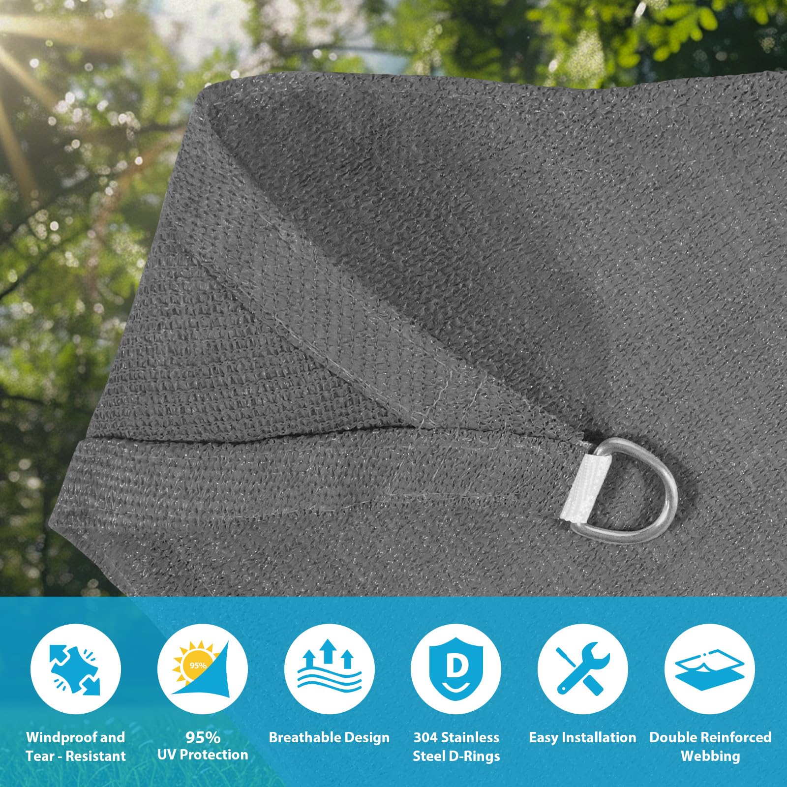 Tenda Parasole Impermeabile Amagenix 3,5x3,5 M – Triangolare, Blocca UV 95%, Per Giardino E Patio