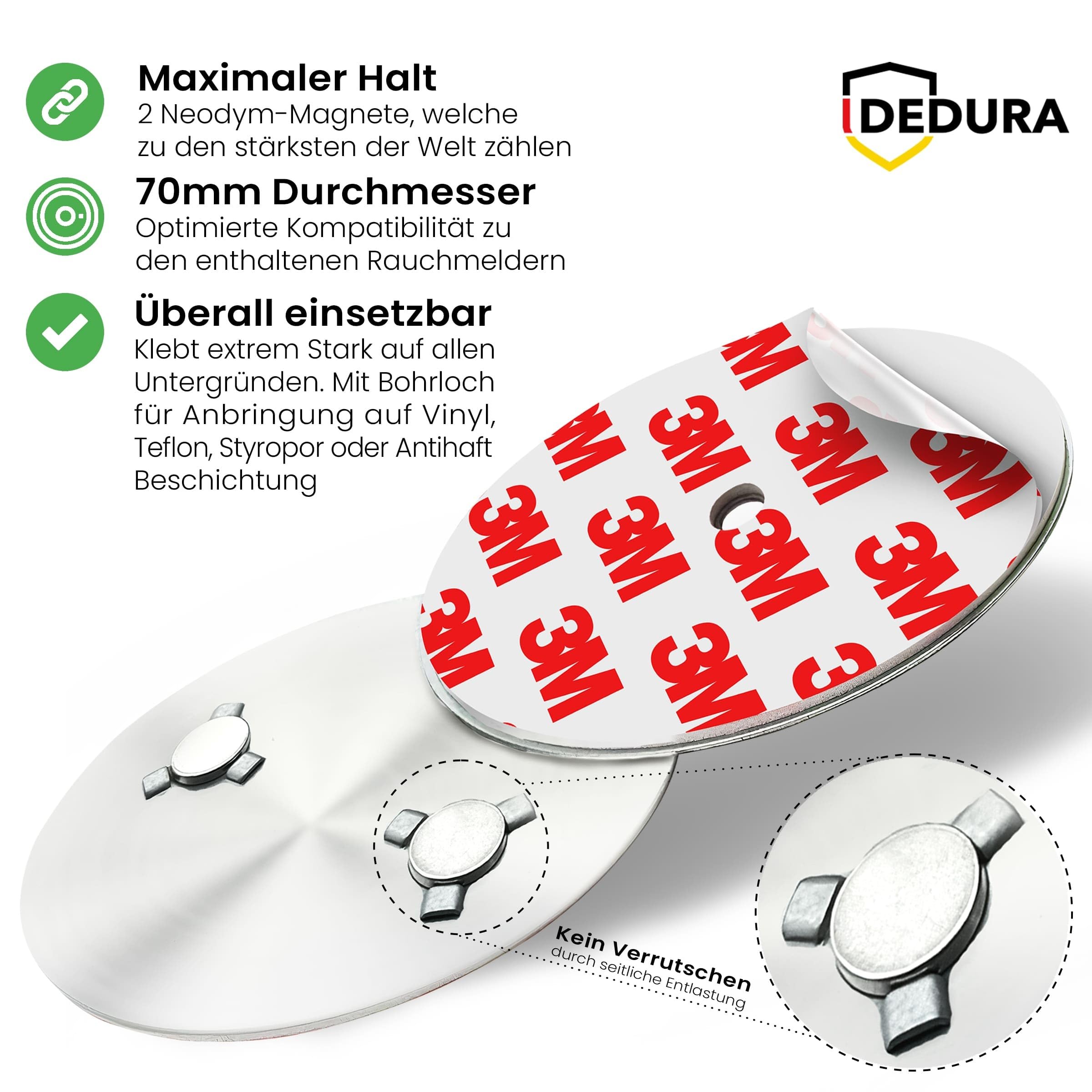 Rauchmelder mit Magnethalterung 10er Set - ohne Bohren und Schrauben mit 10 Jahre Garantie - Rauchmelder Magnethalterung mit extra starken Klebepads
