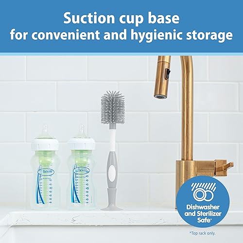 Miniatura 4 de Dr. Brown's Cepillo de limpieza de biberones suave al tacto sin arañazos, limpiador de pezones y base de ventosa para un fácil almacenamiento, sin
