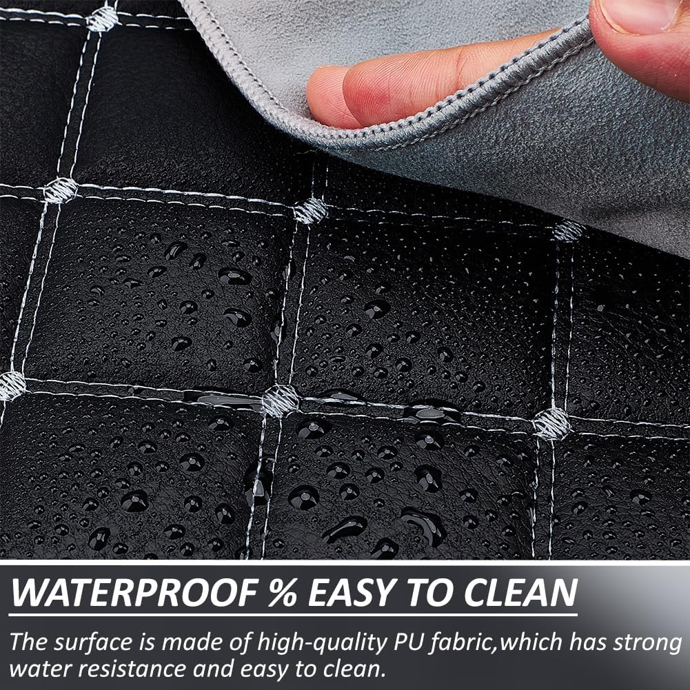 MAYJOYDIY 2.1 Yards Quilted Foam Fabric Faux Leather Fabric 61 inch Diamonds Pattern Leather Fabrics with Gray Stitch for Car Automotive Interior Furniture Upholstery (Black)