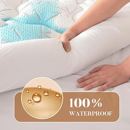 Miniatura 4 de Protector de colchón 100% impermeable tamaño King, protector de colchón con parte superior de almohada gruesa, bolsillo profundo de hasta 21
