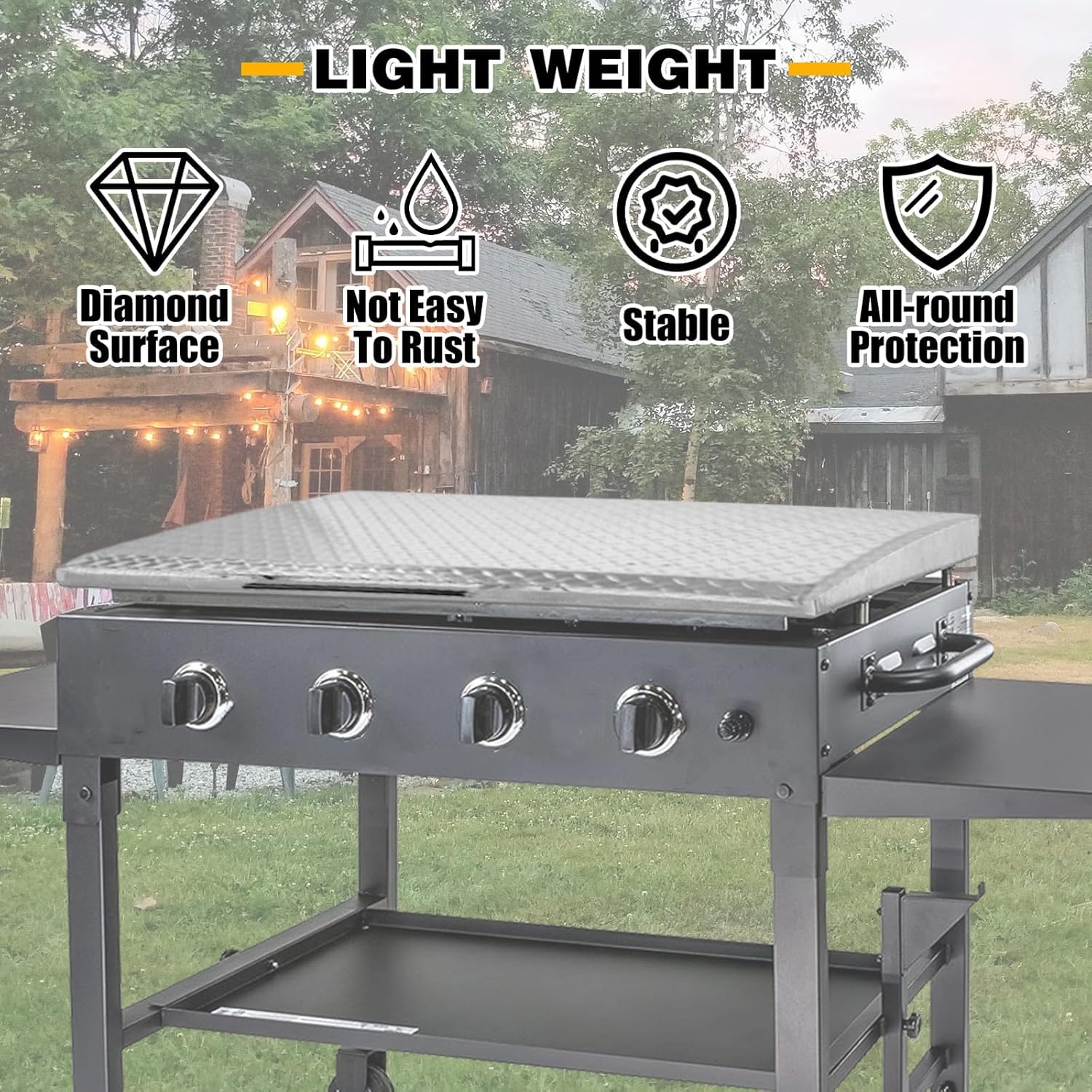KUAFU 36" Griddle Cover Compatible with 36 Inch Blackstone Grill Griddle Lid Hard Cover with Stainless Steel Handle for Outdoor BBQ Hood Blackstone Griddle Accessories Waterproof Silvery Aluminum