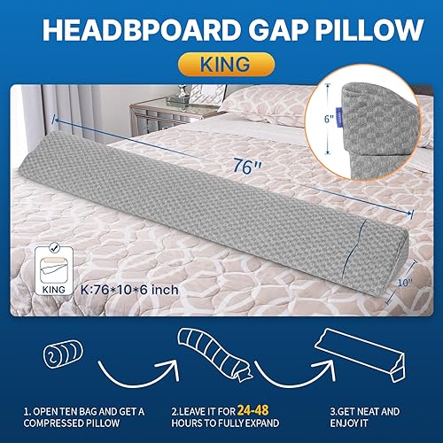 Miniatura 8 de Cabecero de almohada de cuña, relleno de cuña para cama King (0-8 pulgadas), tapón de almohada de relleno de espacio para colchón con 2 bolsillos