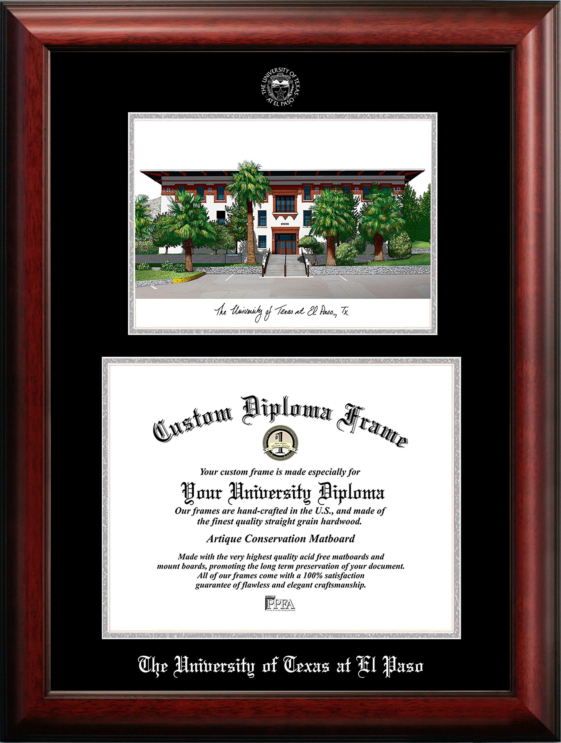 Campus Images NCAA Texas El Paso Miners Unisex Silver Medallion Frame University of Texas, El Paso 11w x 8.5h Silver Embossed Diploma Frame Lithograph, Brown, One Size