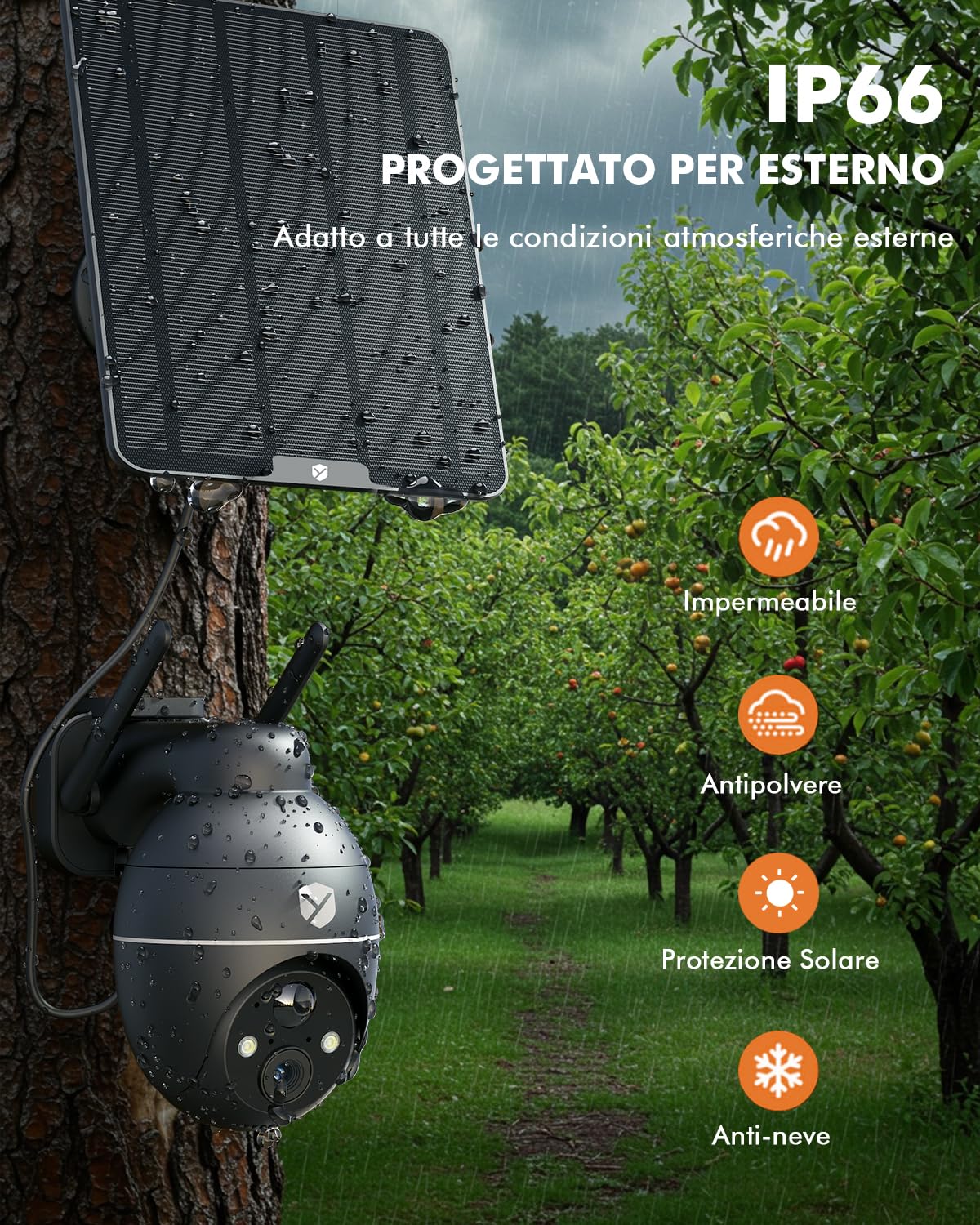 4G LTE Telecamera Esterno con SIM e Pannello Solare, 2K 360° PTZ Telecamere Senza Fili con Batterie, IP66 Impermeabile,Visione Notturna a Colori, Rilevamento Movimento,Senza WiFi