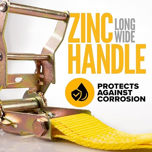 Miniatura 8 de US Cargo Control Correas de trinquete E-Track (paquete de 8), resistencia a la rotura de 4,400 libras, correas ETrack amarillas resistentes de 2