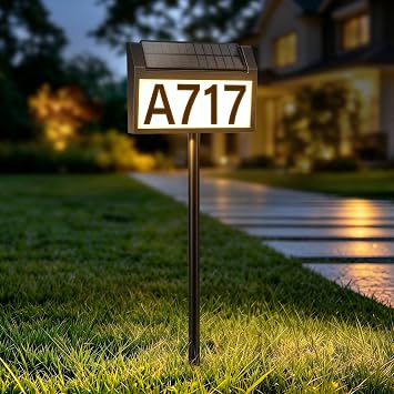 Solar Address Sign, 3 Modes House Number Sign with Adjustable Panel | LED Lighted Address Numbers, Wall Mounted & In Ground, Waterproof, DIYable Address Plaque with Stake for Yard House Garden