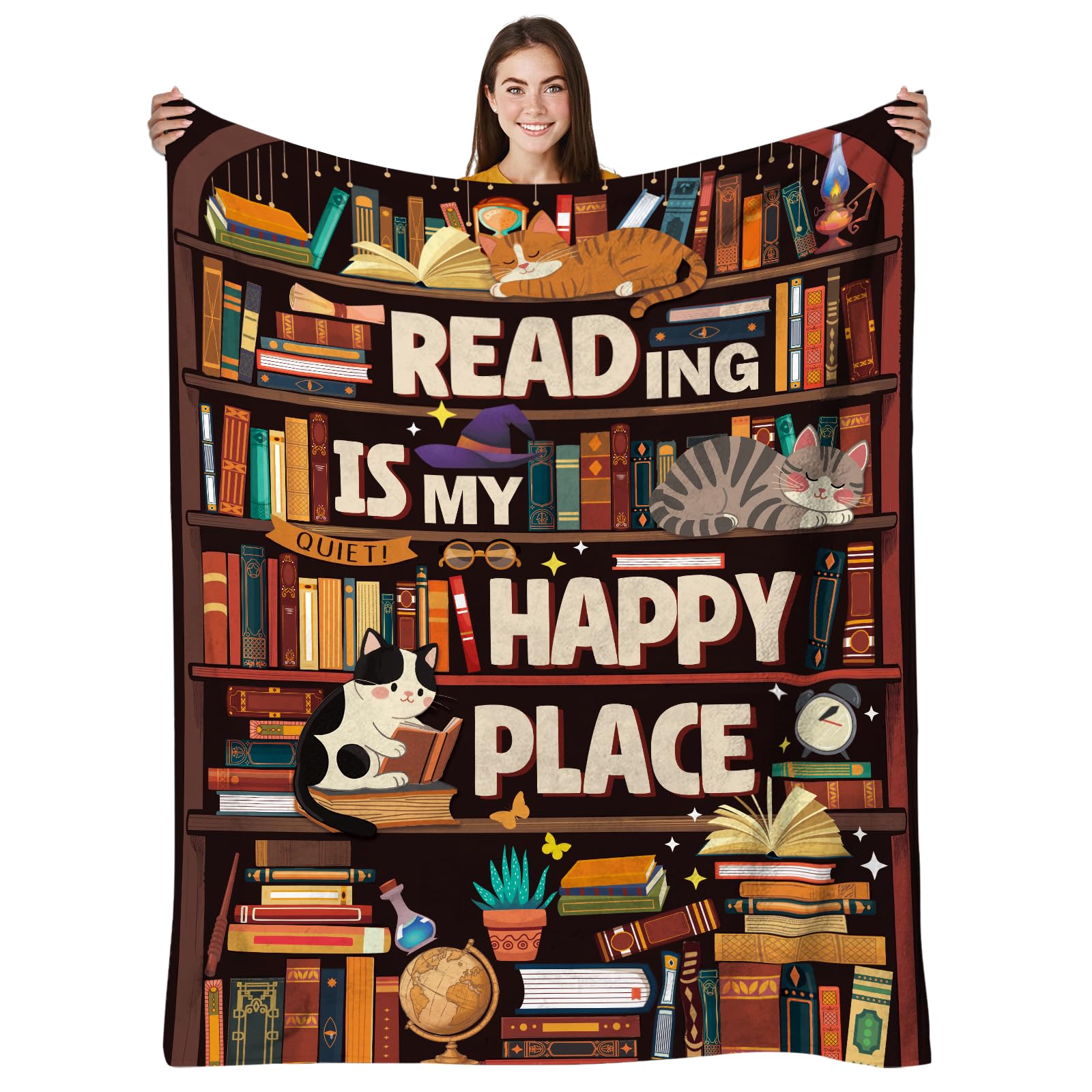 HEIFAM Book Lovers Gifts for Women, Librarian Gifts for Reader, Bookshelf Blanket Gifts for Reading Lover Bookish Reader, Gift on Christmas Birthday