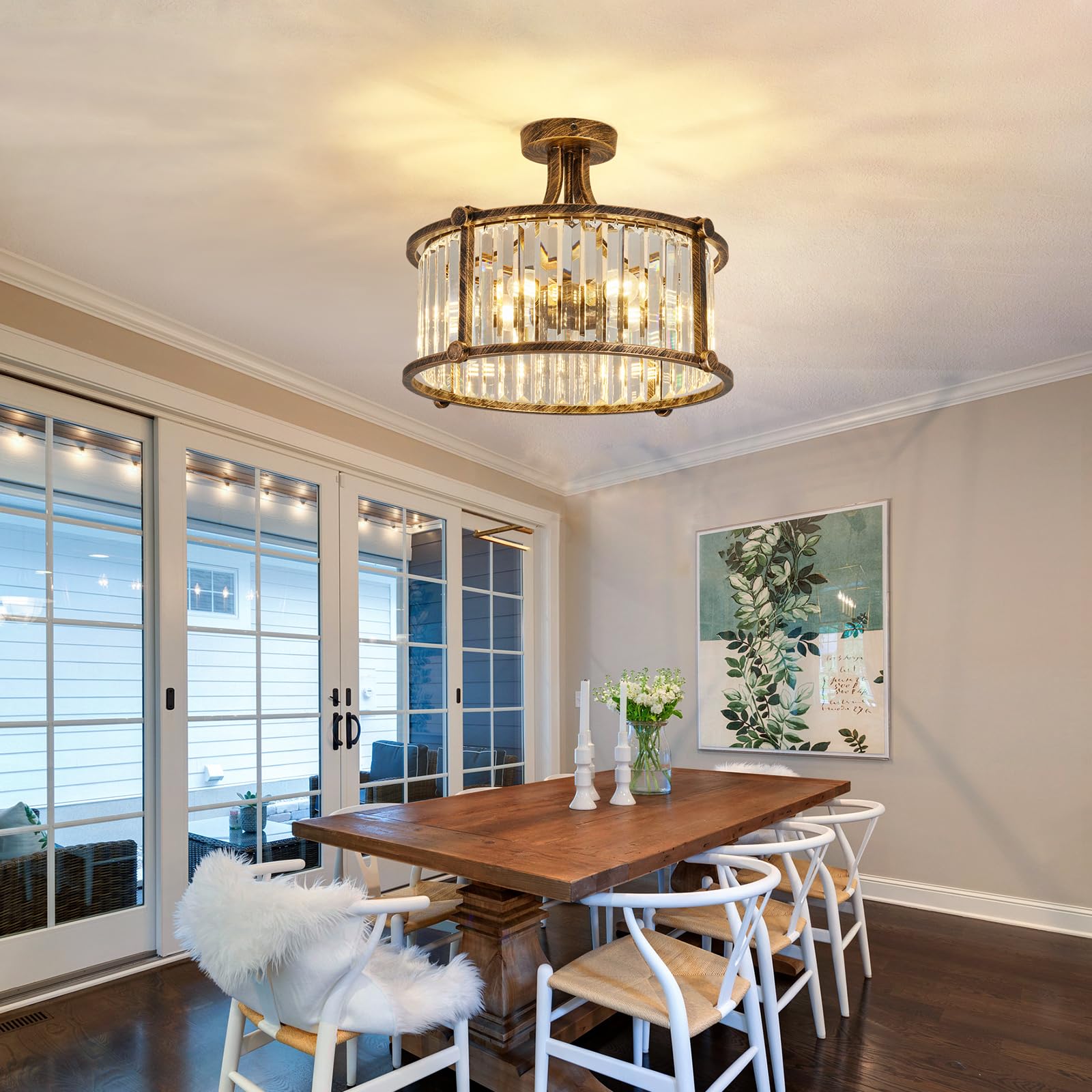 YYJLX Modern Crystal Ceiling Light Oil Bronze Semi Flush Mount Light ...
