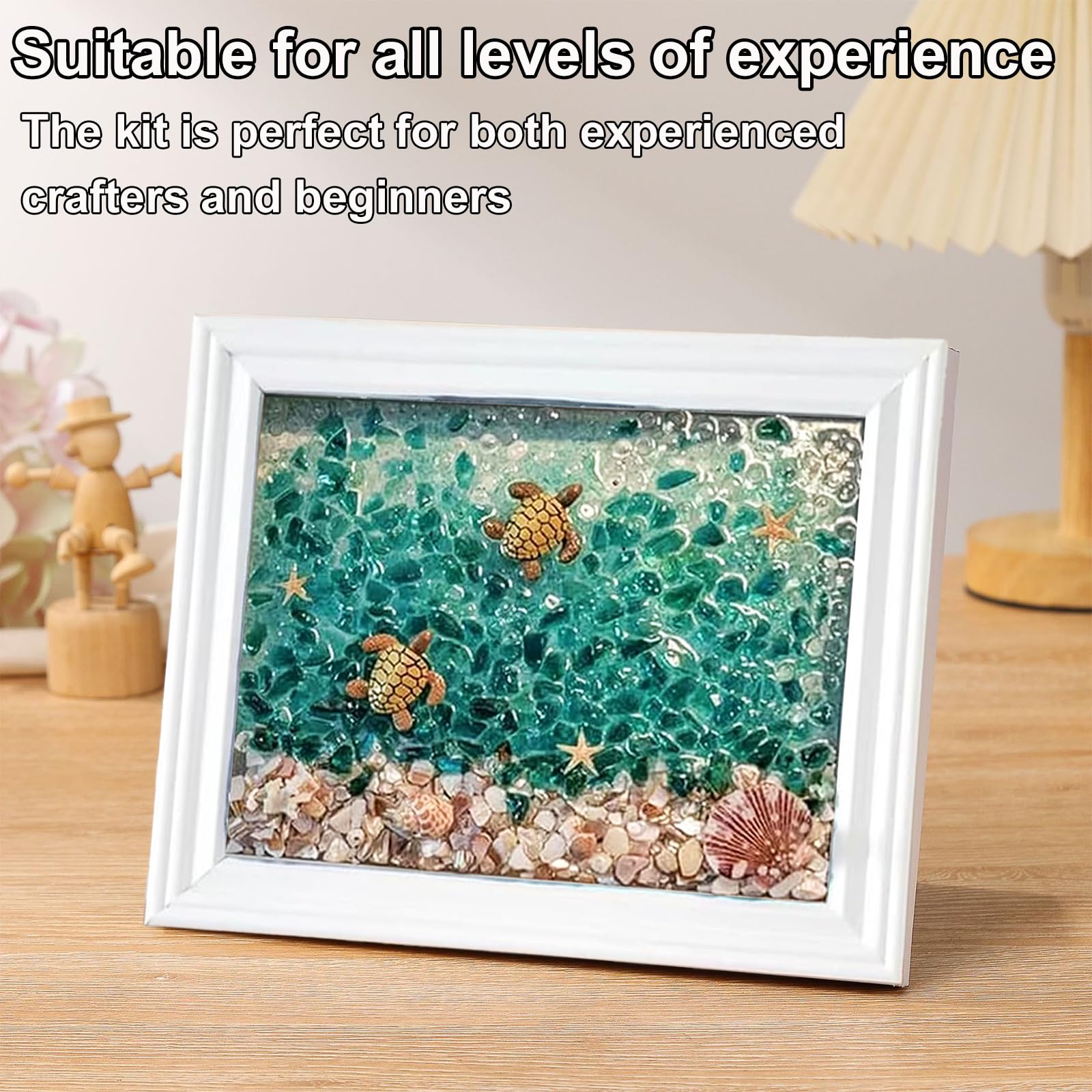 KOLGEIKJ Kit artistico in vetro marino 2024, kit artistico per adulti, kit fai da te in resina da spiaggia, kit per pittura oceanica, resina di vetro di mare, artigianato fai da te a tema oceano,